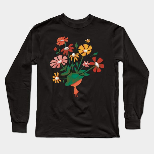 A Hatful of flowers in Green Long Sleeve T-Shirt by AshleyWilksArt